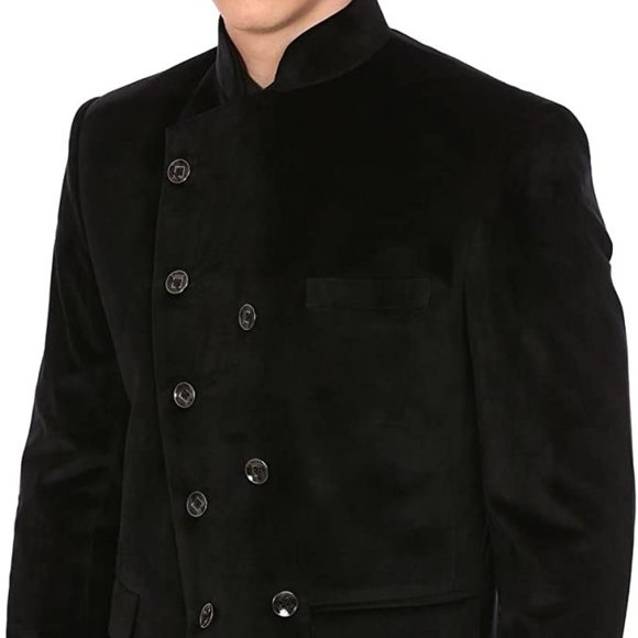 WINTAGE Men's Velvet Grandad Collar Ceremony Blazer: Black - Picture 2 of 5